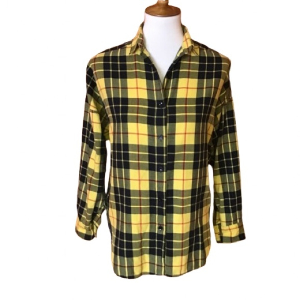 Vintage 90s Yellow Plaid Flannel Shirt Colors by Brooks Soft Grunge Preppy - Picture 2 of 11